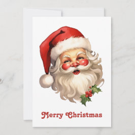 Tarjeta Festiva Holly Jolly Santa Claus Navidades de estilo retro