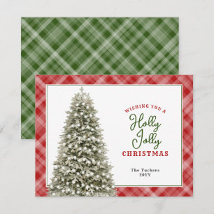 Tarjeta Festiva Holly Jolly Watercolor Tree Plaid Navidades