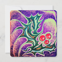 Tarjeta Festiva Holly Leaf and Berry Colorful