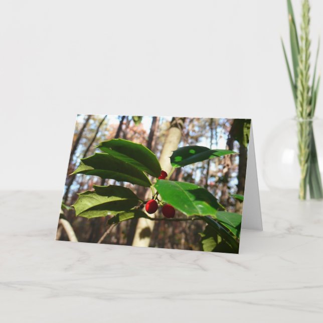 Tarjeta Festiva Holly Leaves I Holiday Botanical (Anverso)