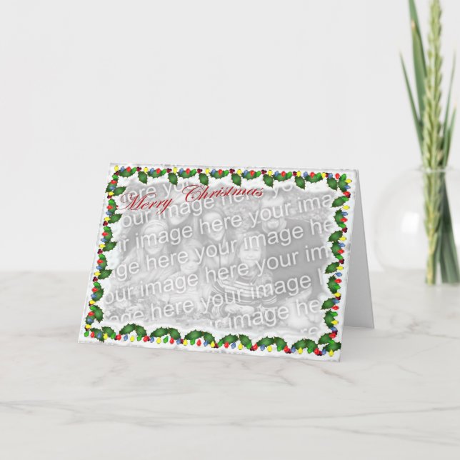 Tarjeta Festiva Holly Lights Merry Christmas Template Card (Anverso)