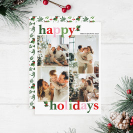 Tarjeta Festiva Holly Merry Bright Fun Family Holiday Card