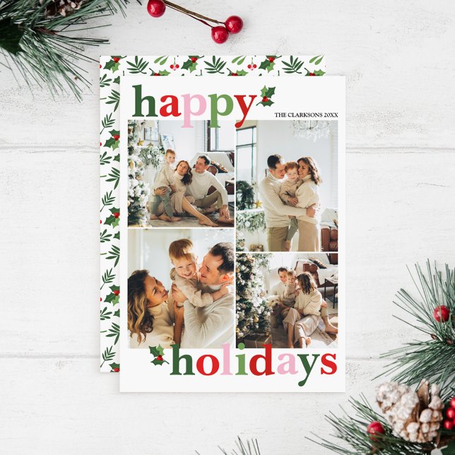 Tarjeta Festiva Holly Merry Bright Fun Family Holiday Card (Subido por el creador)