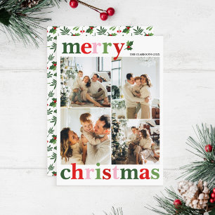 Tarjeta Festiva Holly Merry Christmas Bright Fun Family