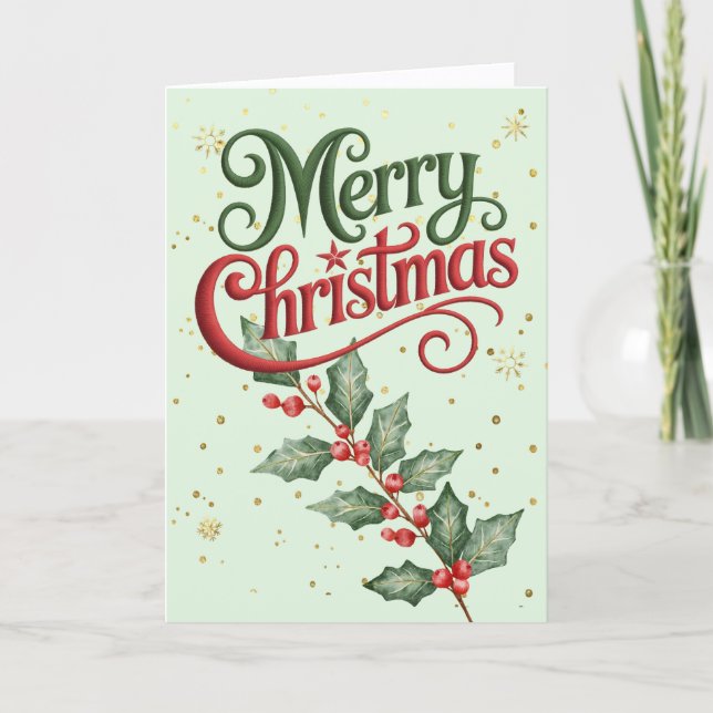 Tarjeta Festiva Holly Merry Christmas Card (Anverso)