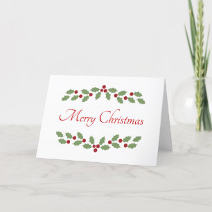 Tarjeta Festiva Holly Merry Christmas Word Simple Classic Elegante