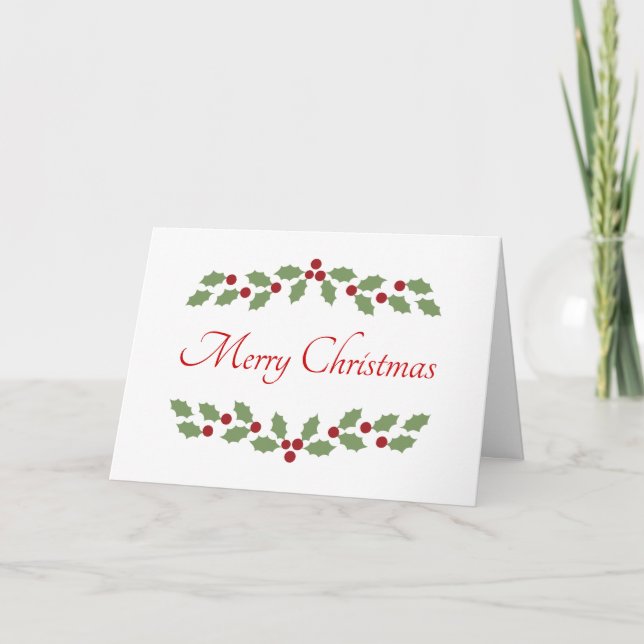 Tarjeta Festiva Holly Merry Christmas Word Simple Classic Elegante (Anverso)