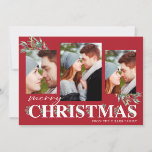 Tarjeta Festiva Holly Merry Collage de fotos navideño
