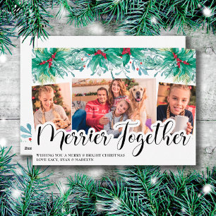 Tarjeta Festiva Holly Mistletoe 3 Foto Merrier Juntos Script
