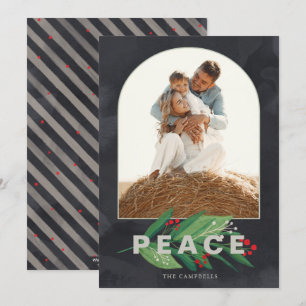 Tarjeta Festiva Holly Modern Arch Azul Marino Rayas Foto Personali