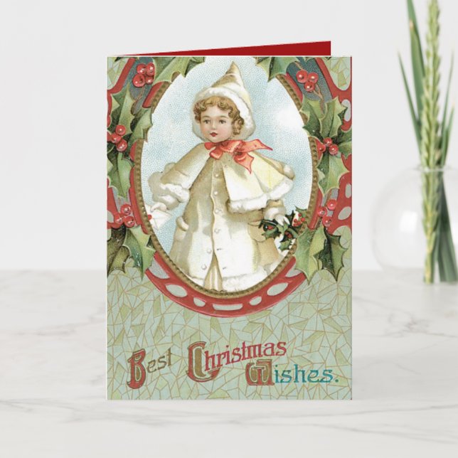 Tarjeta Festiva Holly Navidades Card Vintage (Anverso)