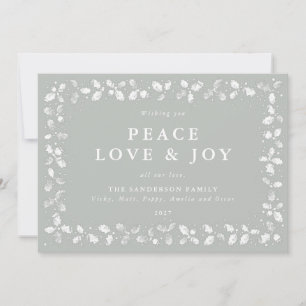 Tarjeta Festiva Holly Paz Amor + Alegría Gris-Verde