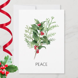 Tarjeta Festiva Holly Paz minimalista 