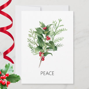 Tarjeta Festiva Holly Paz minimalista