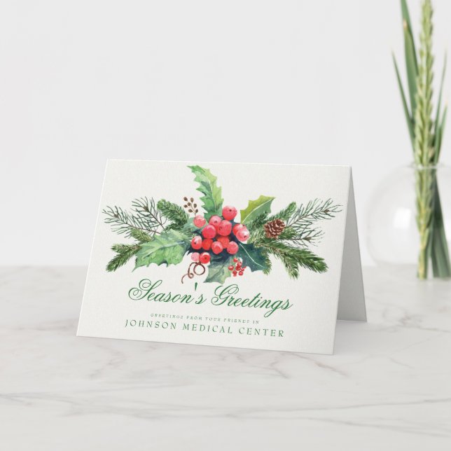 Tarjeta Festiva Holly Pine & Berry | Saludos médicos de vacaciones (Anverso)