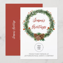 Tarjeta Festiva Holly Pine Wreath Company Logo Business