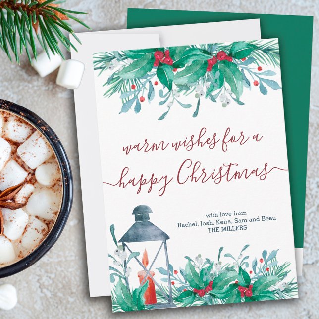 Tarjeta Festiva Holly Plants Mistletoe y Lantern Happy Navidades (Subido por el creador)