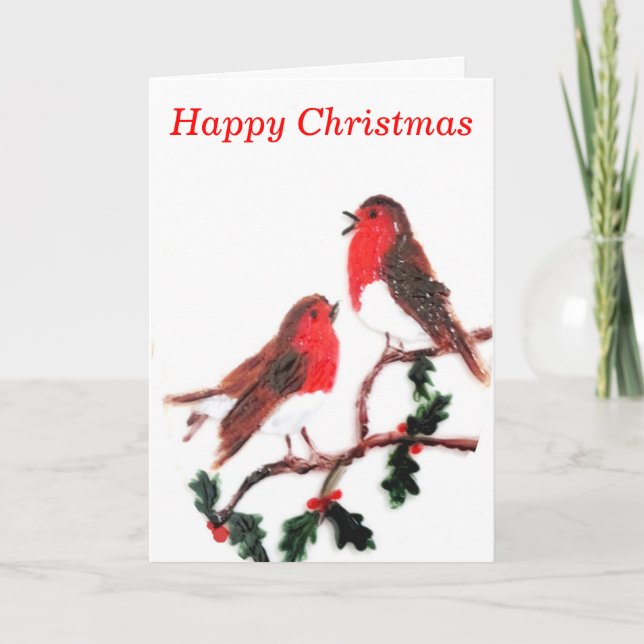 Tarjeta Festiva Holly Robin Festive Art (Anverso)