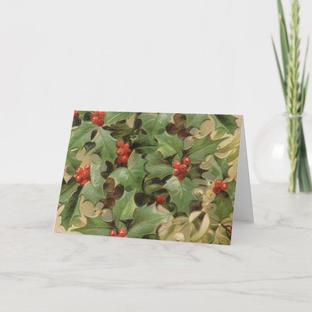 Tarjeta Festiva Holly Tree Navidades Holiday Vintage (Anverso)