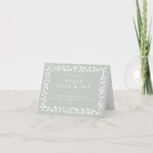 Tarjeta Festiva Holly verde gris deja paz, amor y alegría sin foto