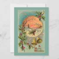Holly vintage, campanas Navidades y escena de niev