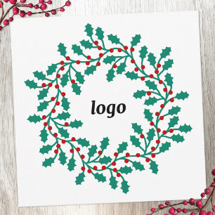 Tarjeta Festiva Holly Wreath Logo Business