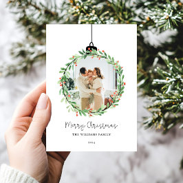 Tarjeta Festiva Holly Wreath Ornament Merry Christmas Photo