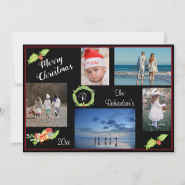 Tarjeta Festiva Holly Wreath Photo Elegant Holiday Greeting Card