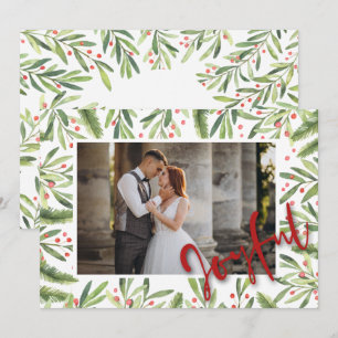 Tarjeta Festiva Holly y Berries Joyful Navidades Foto