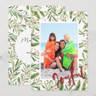 Tarjeta Festiva Holly y Berries Joyful Navidades Foto