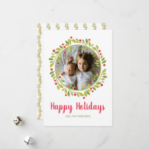 Tarjeta Festiva Holly y Berry Photo Wreath