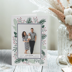 Tarjeta Festiva Holly y Pine Foto de festividad plegada