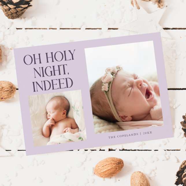 Tarjeta Festiva Holy Night Indeed Xmas Purple Birth Announcement (Subido por el creador)