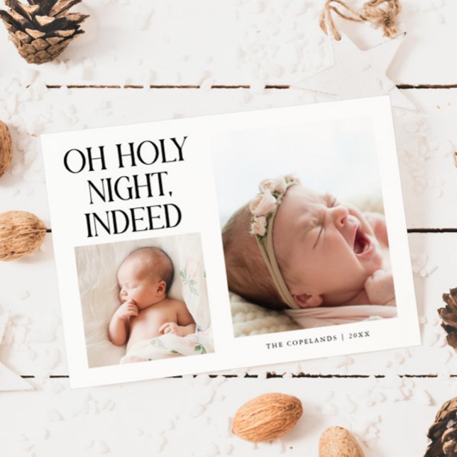 Tarjeta Festiva Holy Night Indeed Xmas White Birth Announcement (Subido por el creador)