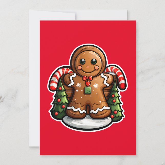 Tarjeta Festiva Hombre de jengibre con bastones de caramelo (Anverso)