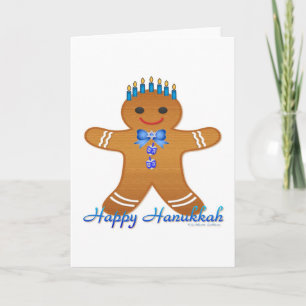 Tarjeta Festiva Hombre de jengibre de la menorá de Hanukkah feliz