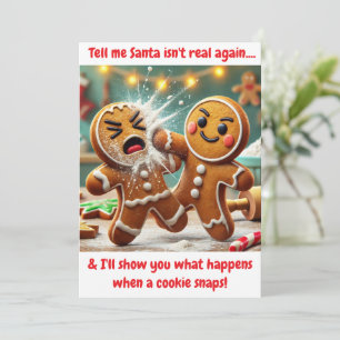 Tarjeta Festiva Hombre de jengibre divertido discute sobre Santa