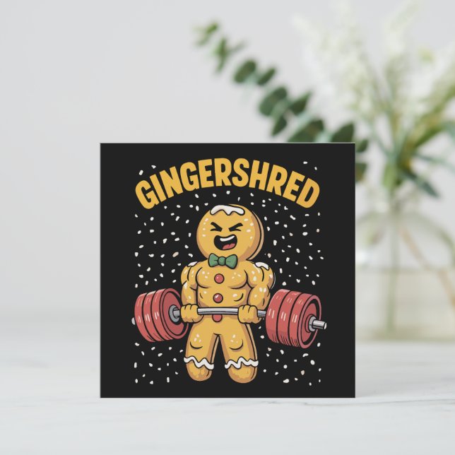 Tarjeta Festiva Hombre de jengibre divertido Gingershred Gimnasio  (Anverso de pie)