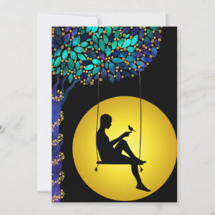 Tarjeta Festiva Hombre De Luna Celestial De Oro A Las Estrellas