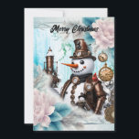 Tarjeta Festiva ¡Hombre de nieve a tiempo! Steampunk Snowman<br><div class="desc">¡Hombre de nieve a tiempo! Steampunk Snowman lleva el invierno Wonderland a la vida cada año,  con sus amigos los copos de nieve. Si buscas un muñeco de nieve único y especial que añada a tu decoración de vacaciones,  no dejes de ir al snowman steampunk.</div>