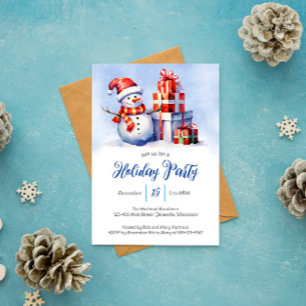 Tarjeta Festiva Hombre de nieve caprichoso y fiesta navideña