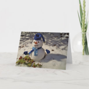 Tarjeta Festiva Hombre de nieve con Gorra azul y bufanda