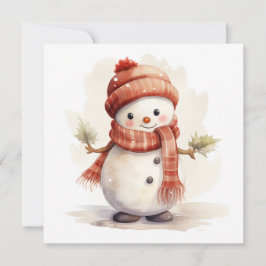 Tarjeta Festiva Hombre de nieve con Navidades Gorras rojos