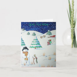 Tarjeta Festiva Hombre de nieve con Navidades que se abastecen en