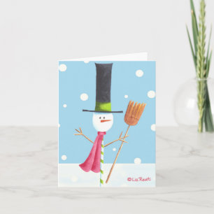 Tarjeta Festiva Hombre de nieve con palo de canto con cuarto - De