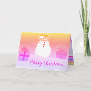 Tarjeta Festiva Hombre De Nieve Con Rosa Y Mauve