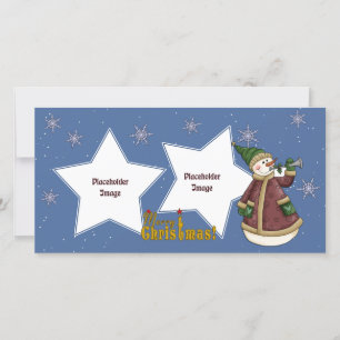 Tarjeta Festiva Hombre de nieve con trompeta