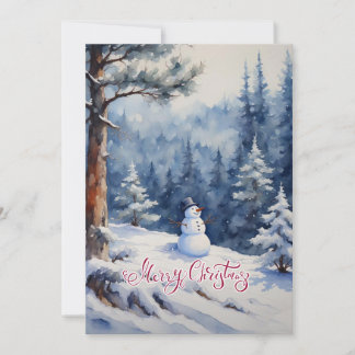 Tarjeta Festiva Hombre de nieve en el bosque