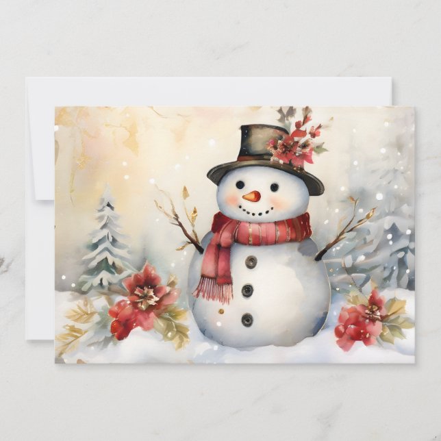 Tarjeta Festiva Hombre de nieve en Navidades Gorras negros (Anverso)