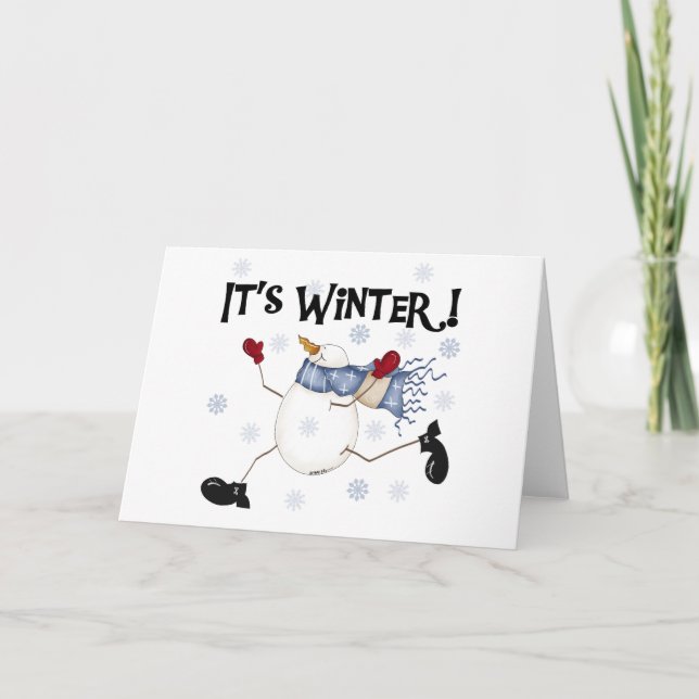 Tarjeta Festiva Hombre de nieve es invierno (Anverso)